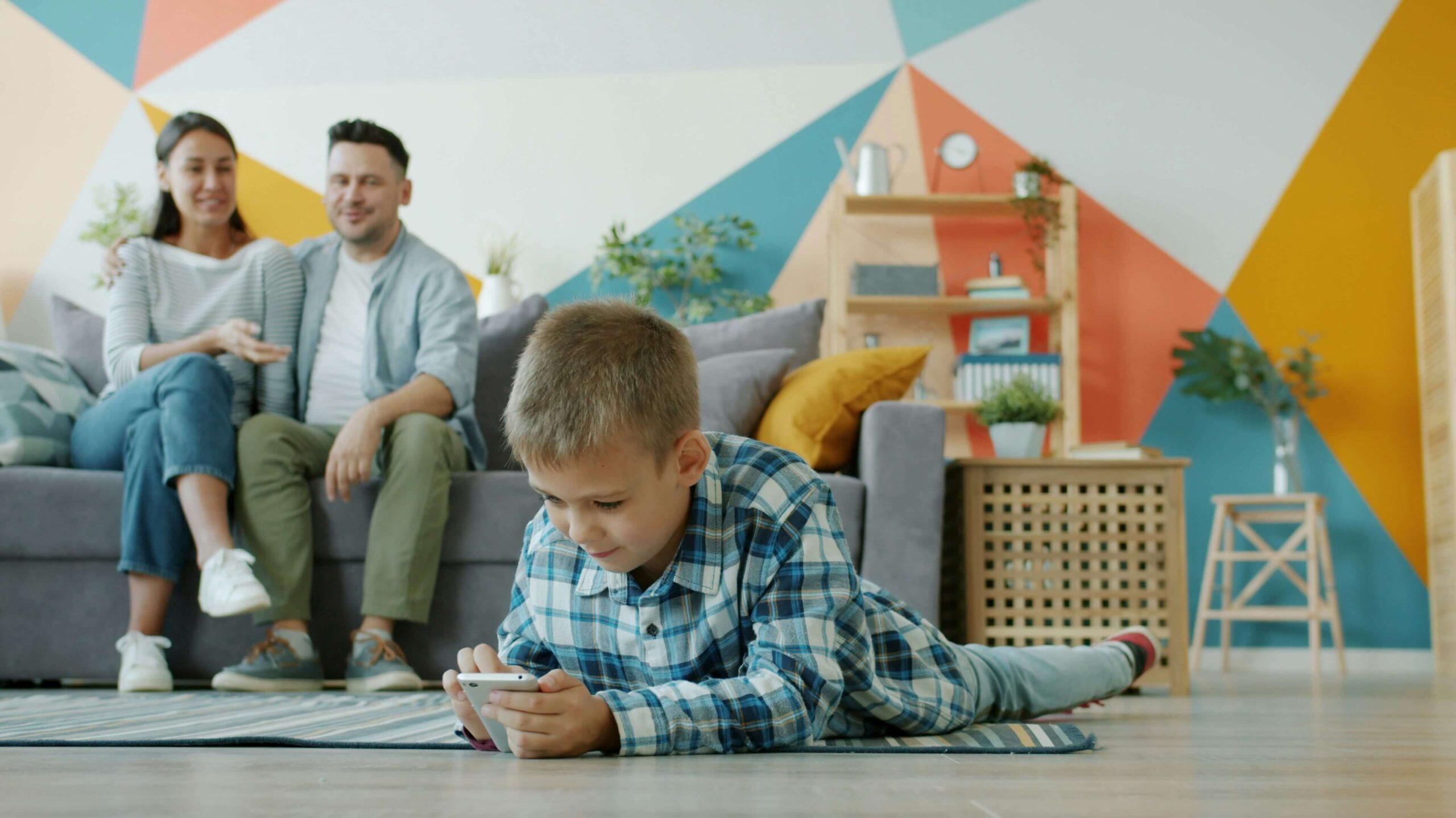 family in living room with couch rent to own furniture Furniture Connection Calgary and Vancouver